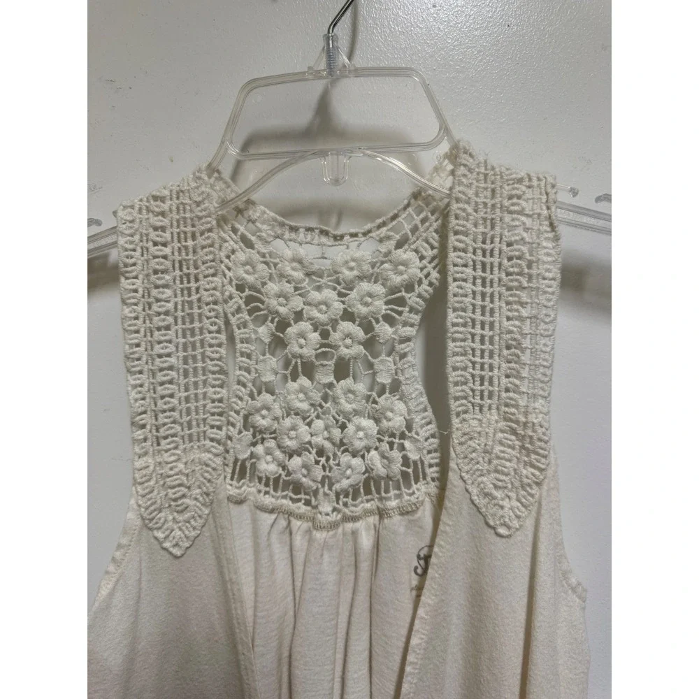 Justice Girls 8/10 Cream Crochet Racerback Open Front Boho Layering Vest